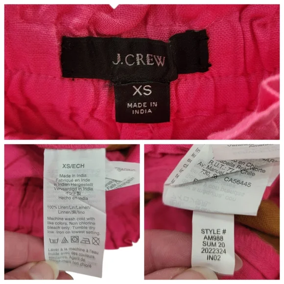 NWT J.Crew Linen Drawstring Wide Leg Pants Pink Brown Tux Stripe Women’s XS - Picture 10 of 14